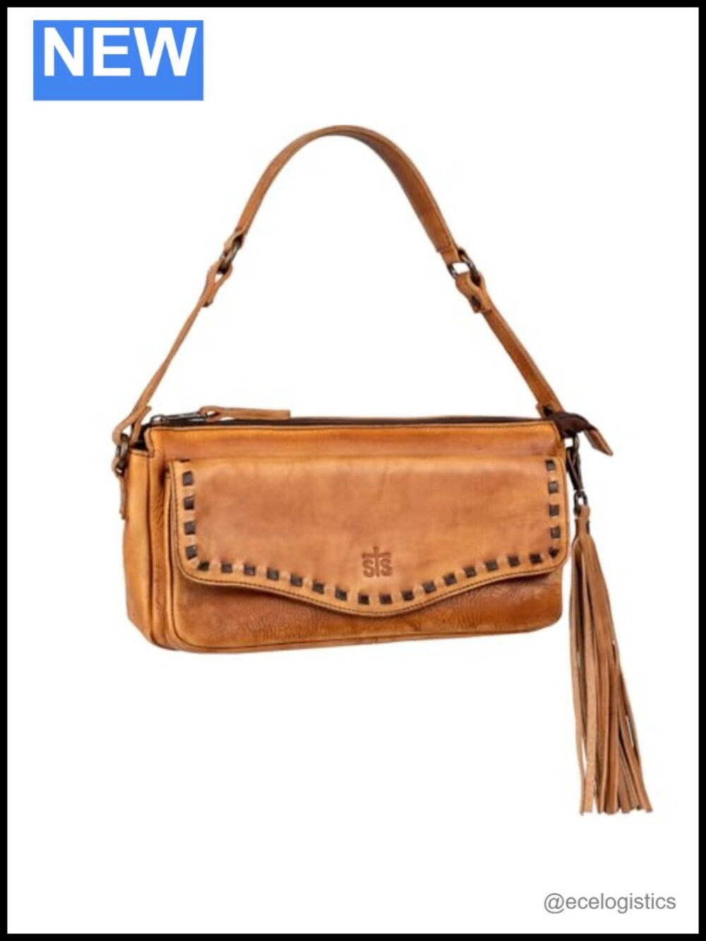 Genuine Leather Western Shoulder Bag with Tassel, O-Ring Strap, Multiple Pockets